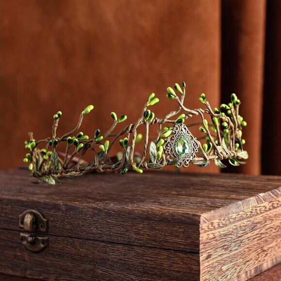 Green Woodland Elf Crown Handmade Fantasy Tiara for Women Girls Cosplay main image 7